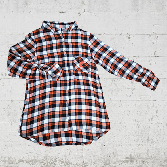 San Francisco Giants Orange Plaid Official MLB Button Down Flannel Size Medium - Picture 1 of 6